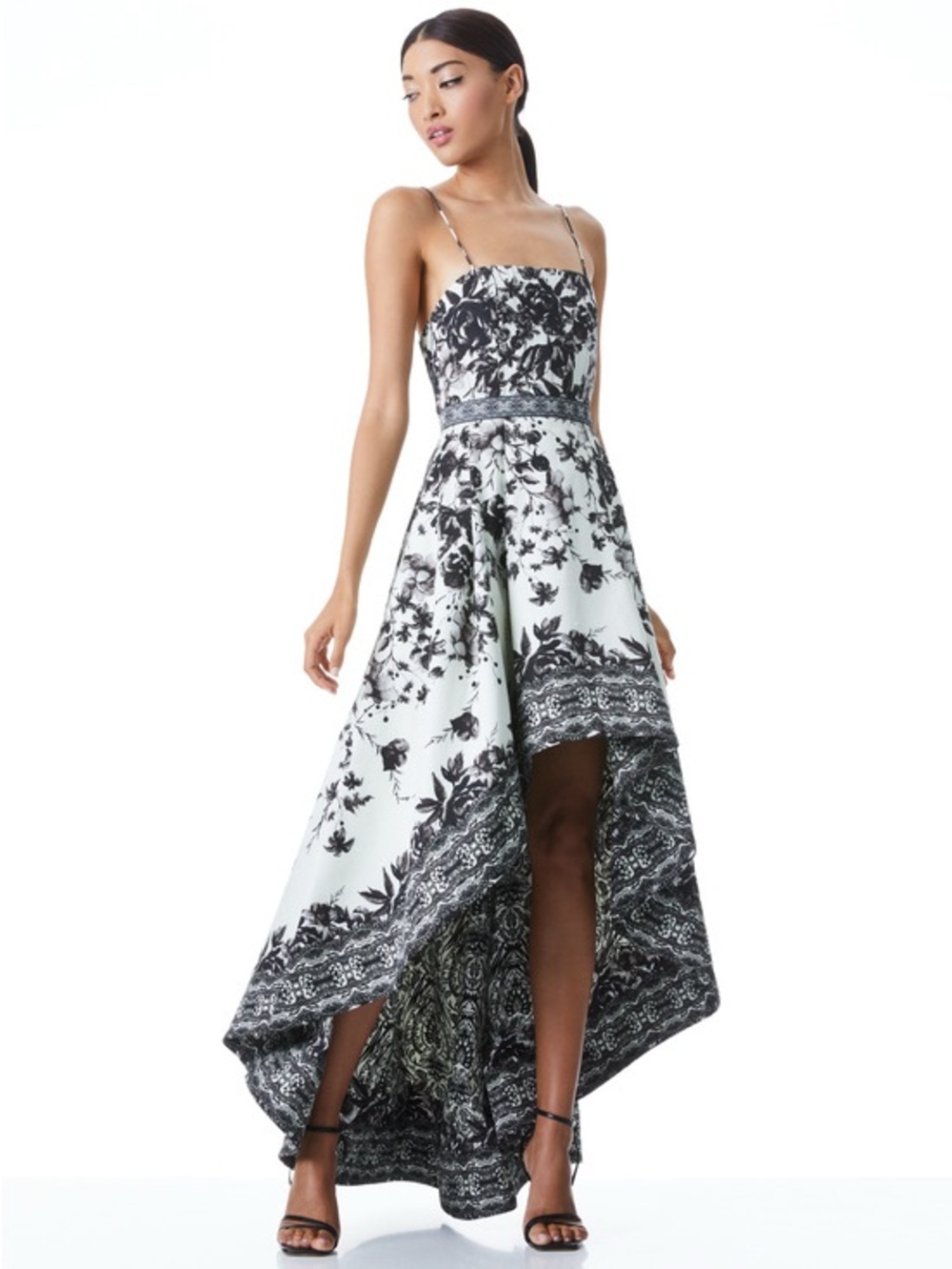Alice + Olivia Black and White Floral High-Low Dress - Picture 1 of 7